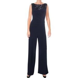 Lauren Ralph Lauren Womens Lace Overlay Sequined Jumpsuit Navy Size 8 New W/Tags